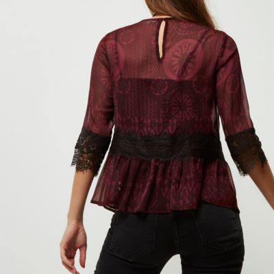 Red lace peplum top